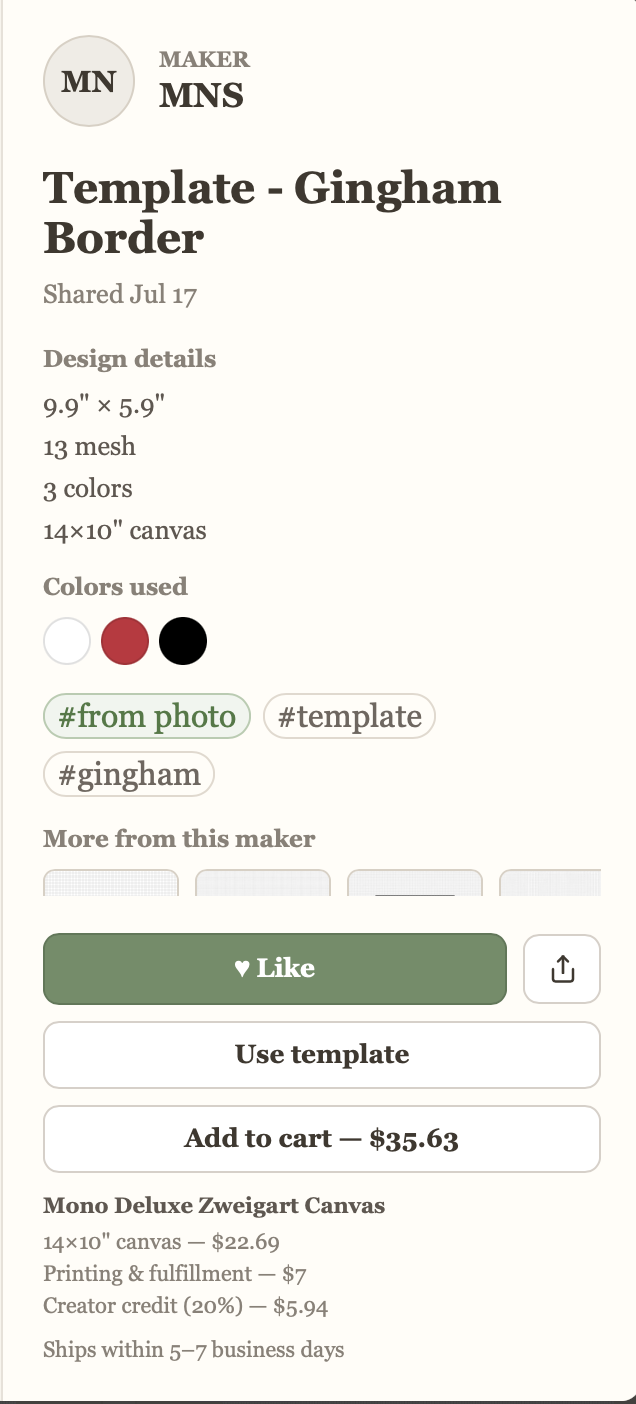 A gallery design page with the Use template button